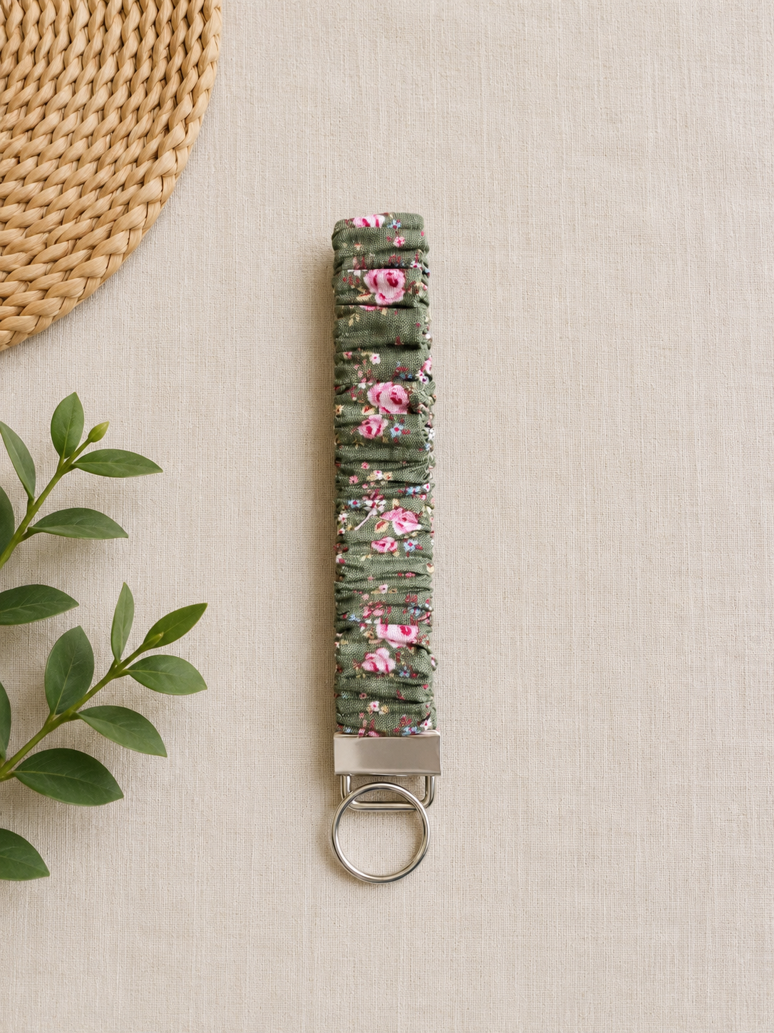 Sage Floral Scrunchie Key Fob