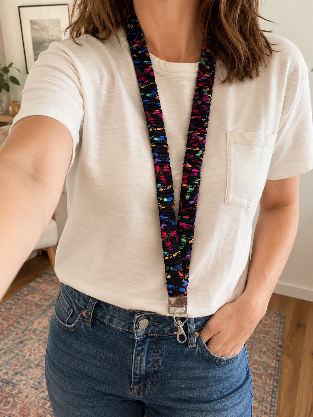 Black Crayons Scrunchie Lanyard