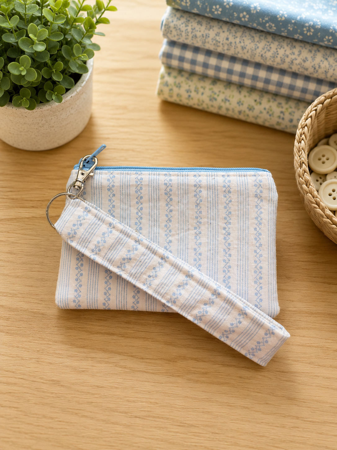 Vintage Blue Stripe Mini Pouch