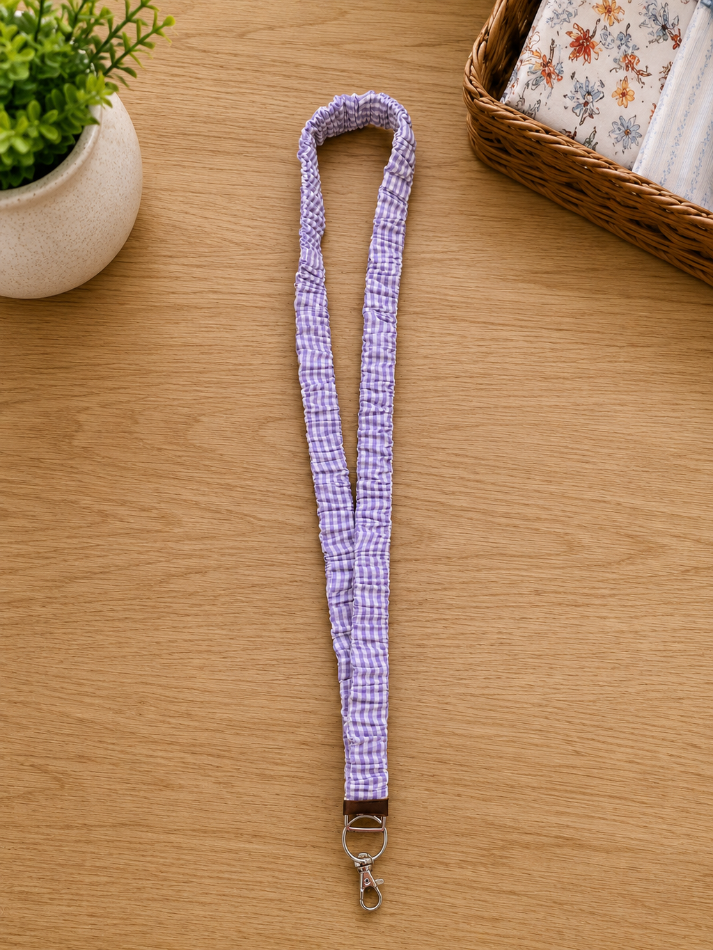 Purple Gingham Scrunchie Lanyard