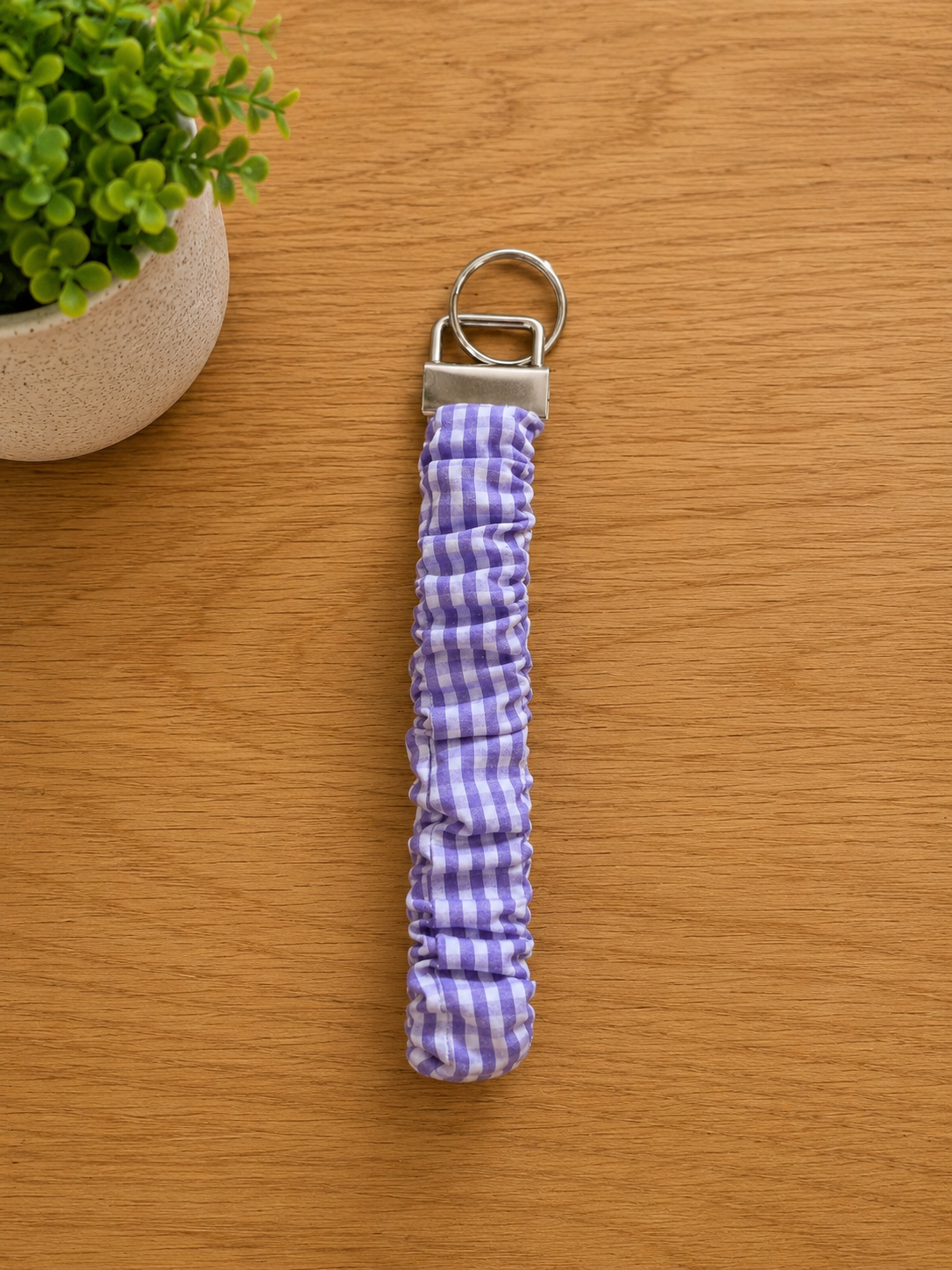 Purple Gingham Scrunchie Key Fob