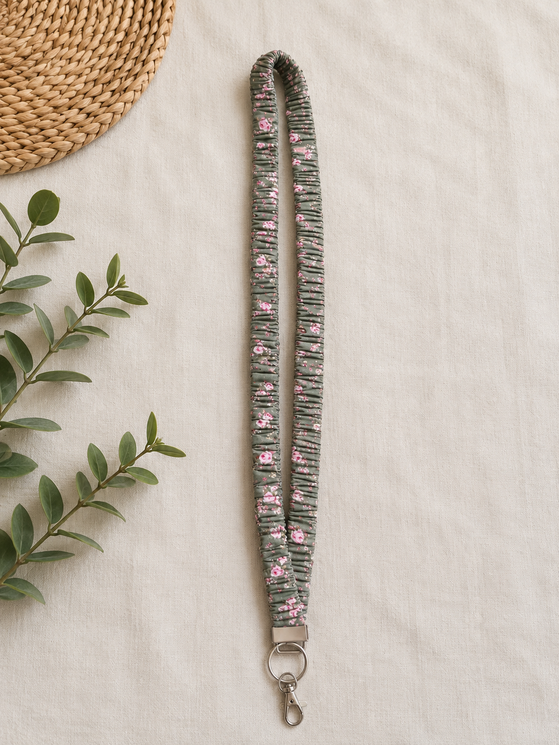 Sage Floral Scrunchie Lanyard