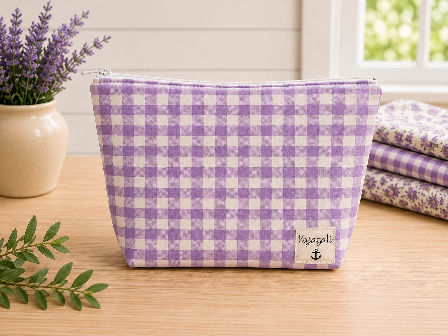 Purple Gingham Zip Pouch