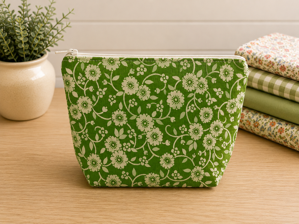 Green and White Flower Zip Pouch