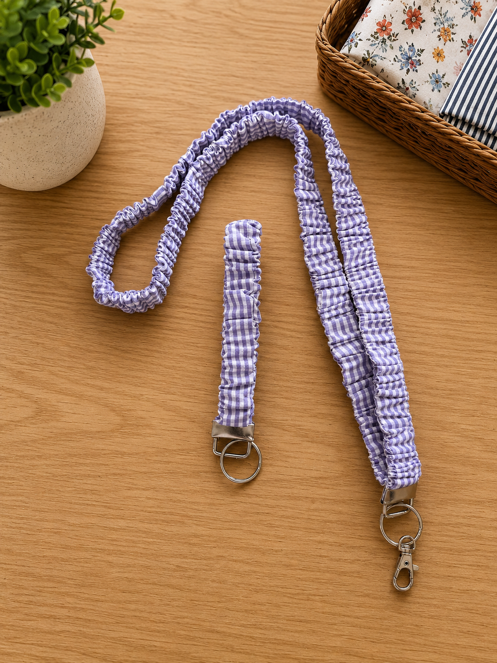 Purple Gingham Scrunchie Key Fob