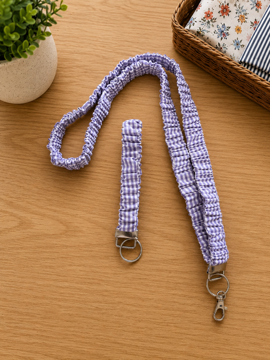 Purple Gingham Scrunchie Key Fob
