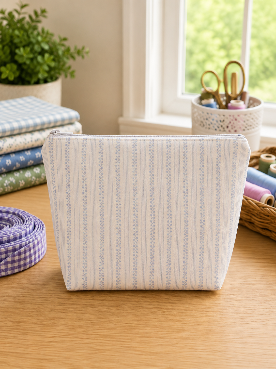 Vintage Blue Stripe Zip Pouch